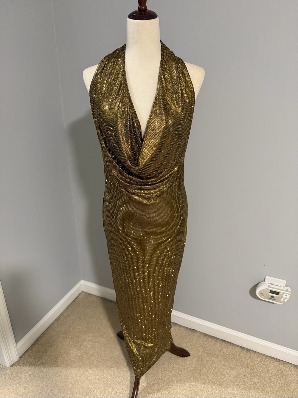 AKIRA POPPIN' BOTTLES RHINESTONE MAXI DRESS IN GOLD - Picture 10 of 16